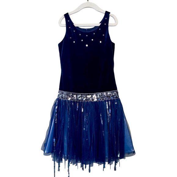BISCOTTI Roaring 20's Party Dress Girls 8 Navy Blue Gatsby Girl Velvet Sequins - Picture 1 of 10